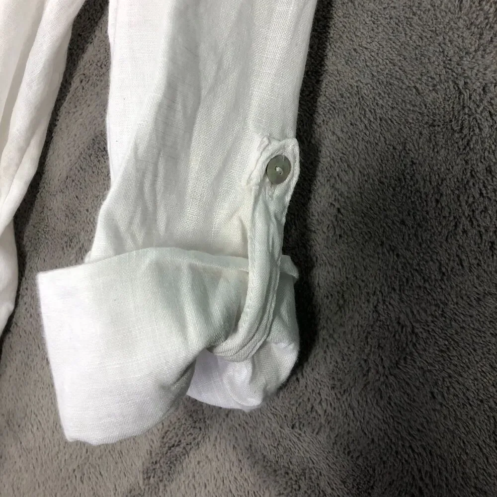 Sigrid Olsen Tunic Cover-up Womens XL White 100% Linen 3/4 Sleeve Button - Picture 3 of 6